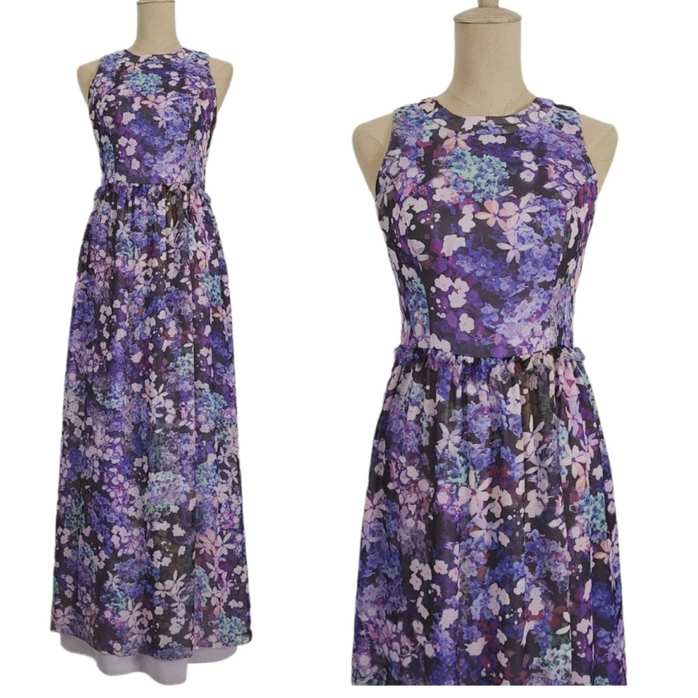 Shoshanna 4 Silk Purple Floral Long Maxi Dress
